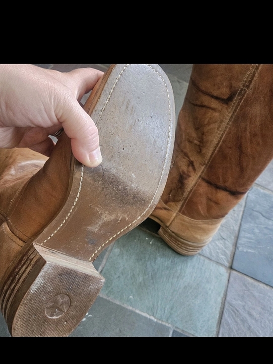 Vtg 70s 80s BRONCO Campus Boots Mens 9 D Brown Tan Leather Tall Pull On USA main image 4